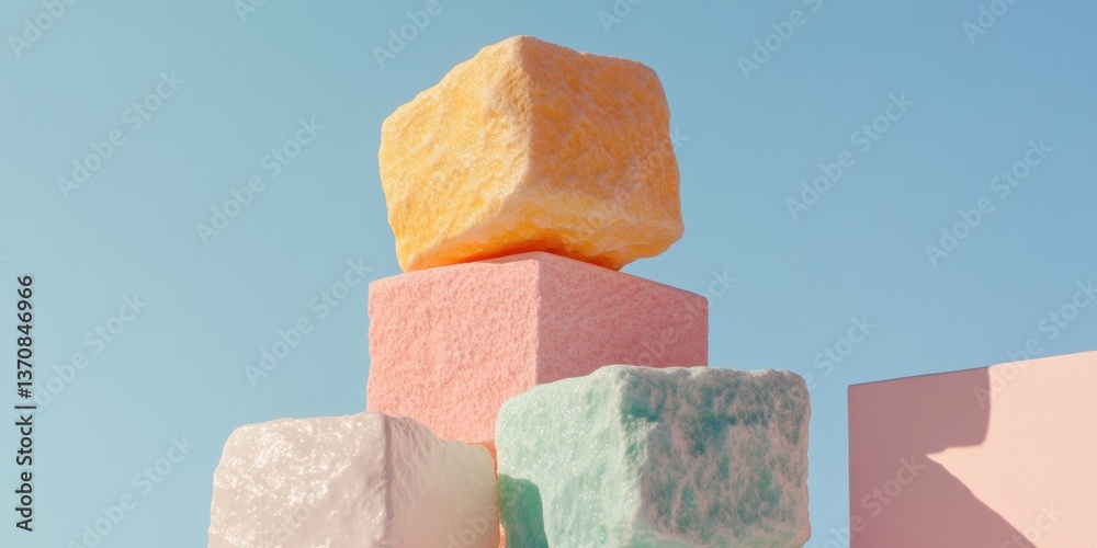 Poster pastel geometric minimalism abstract cube composition exploring modern communication, brand identity