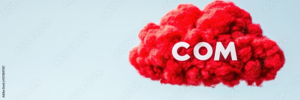 Poster Vibrant Cloud Computing Visual Explosive Red Digital Branding Landscape with .COM Iconography - Next-Gen Web Presence and Immersive Marketing Innovation