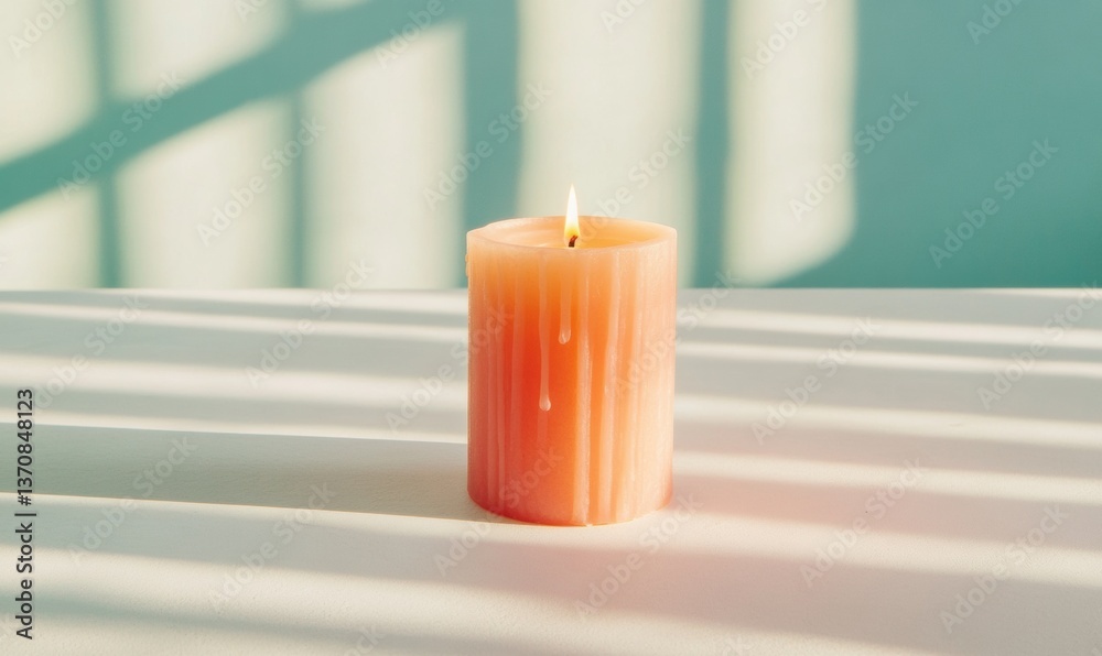 Poster minimalist workspace wellness soft-glow peach candle with tranquil shadow play - aesthetic productiv