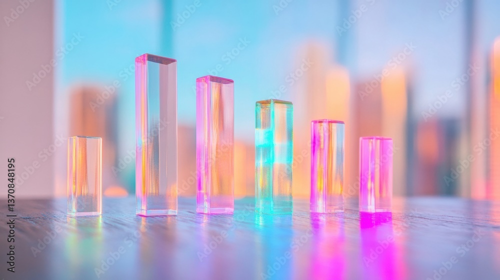 Aufkleber Holographic Data Visualization Translucent Gradient Analytics Bars Revealing Innovative Business Intelligence with Ethereal Modern Design Aesthetics