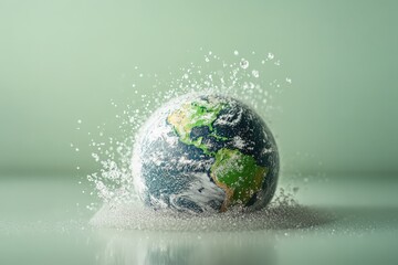 Fototapeta premium The globe with water surrounding and splashing around it