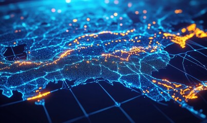 Fototapeta premium Southeast Asia digital network grid communication map data flow