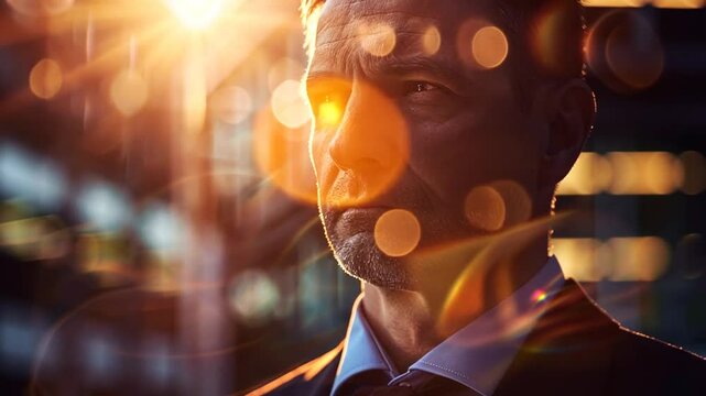 &Auml;lterer Mann mit ernster Miene im Konferenzlicht