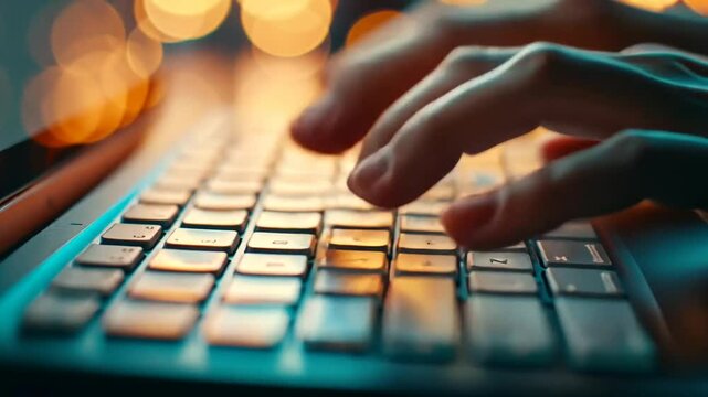 H&auml;nde tippen auf beleuchteter Computertastatur