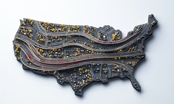 US map with highways and traffic for infrastructure or logistics