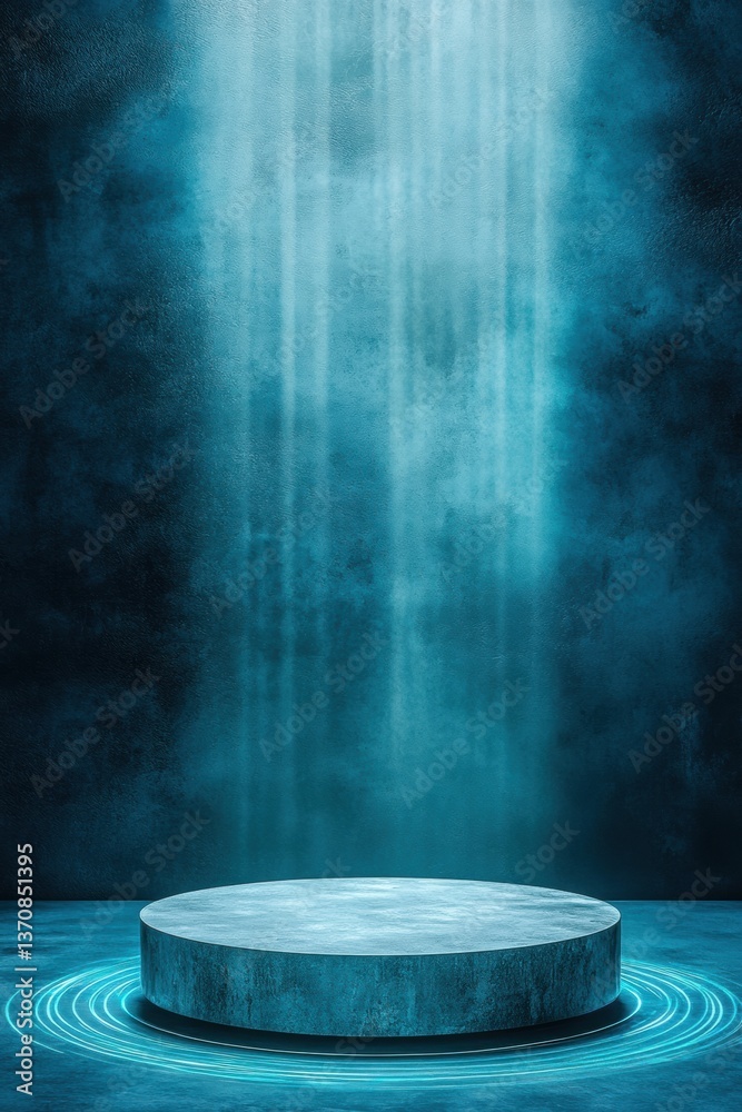 Poster futuristic metaverse podium immersive digital staging with metallic texture and holographic data vis