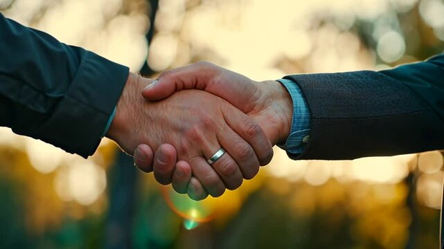 H&auml;ndedruck im Sonnenlicht als Zeichen f&uuml;r Partnerschaft