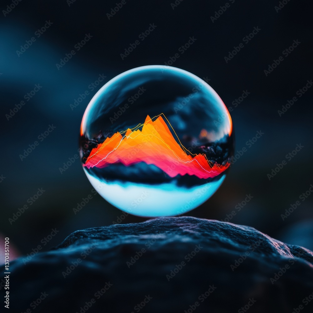 Poster futuristic financial analytics holographic bubble visualization of dynamic market trends, predictive