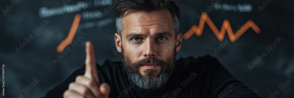 Aufkleber dynamic leadership insights serious professional analyzing market trends with confident gesture, cut