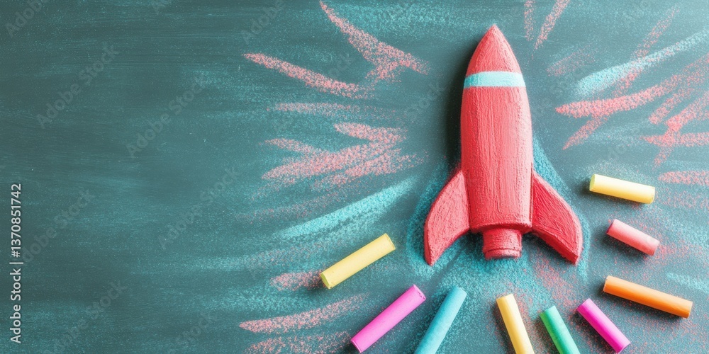 Aufkleber Kinetic Learning Acceleration Dynamic Chalk Rocket Launch Visualizing Educational Empowerment for Gen Z Digital Natives and Innovative Classroom Transformation