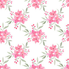 Sweet flower watercolor seamless pattern on white background. Watercolor seamless pattern for beauty products or other.