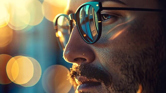 Mann mit Bart im Sonnenlicht im Profil