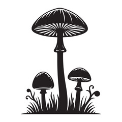 Silhouette mushroom cluster vector illustration for natural botanical designs
