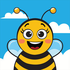 bee vector, Bee logo vector icon illustration, happy flying bee, Lovely simple design of a yellow and black bee vector illustration on a white background