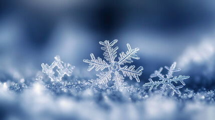 Delicate snowflakes descending in winter, capturing the essence of a serene holiday moment.