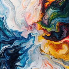 Fototapeta premium Vibrant abstract fluid art with dynamic swirls in blue, yellow, green, and red