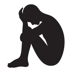 Sad Silhouette Person Depressed Mental Health Vector Graphic Art