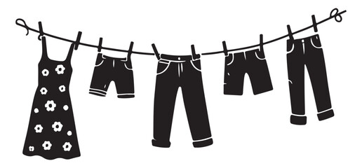 Hanging Clothesline Vector Illustration of Freshly Laundered Apparel Design