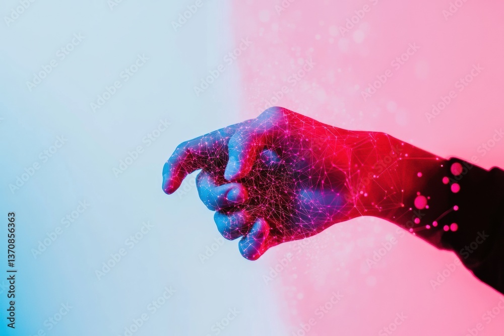 Poster Futuristic Digital Fusion AI-Powered Human Interaction Visualization with Vibrant Gradient Connectivity, Symbolizing Technological Transformation and Emotional Intelligence