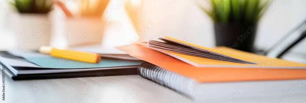 Poster Minimalist Productivity Palette Soft-Tone Workspace Essentials with Ergonomic Notebooks and Creative Color-Coded Organization for Modern Digital Professionals