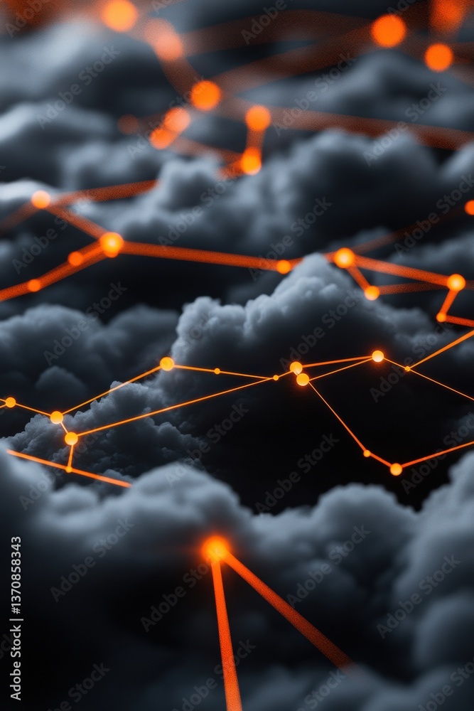 Poster Quantum Cloud Connectivity Illuminated Digital Network Visualization with Glowing Neural Pathways - Cutting-Edge Tech Innovation and AI Infrastructure Mapping