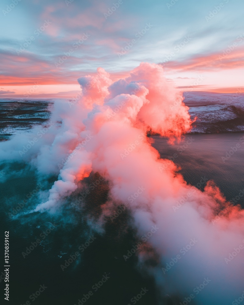Aufkleber ethereal geothermal energy visualization dynamic steam vents illuminated by sunset gradient - sustai