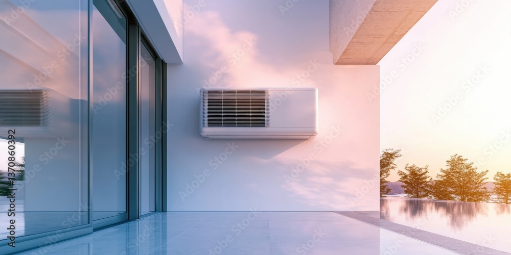 Poster minimalist climate control sleek white air conditioner transforming modern living spaces with smart 