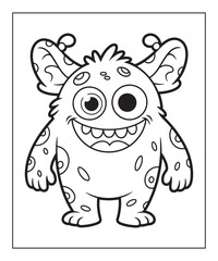 Fototapeta premium Simple and cute monster coloring page for kids, black line art vector illustration on white background