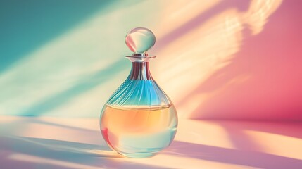 Minimalist Glass Perfume Bottle with Soft Reflections on Pastel Background