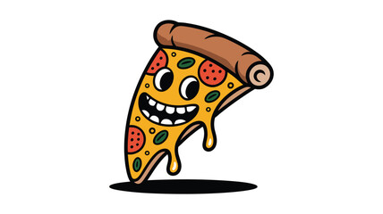 Smiling Pizza Slice: A delightful illustration of a pizza slice with a cheerful face, dripping with melted cheese, and pepperoni toppings, exuding warmth and inviting.