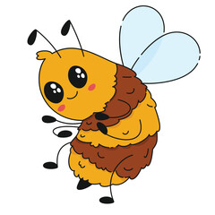 Cute happy bee. Cute flat vector illustration in childish style for kids design