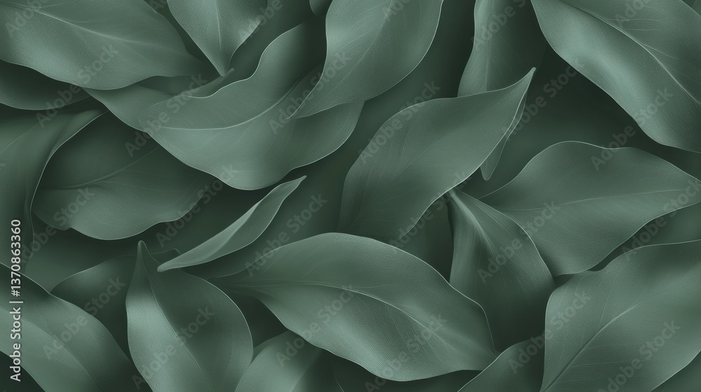 Poster Elegant botanical pattern featuring soft green leaves in a balanced minimalist layout