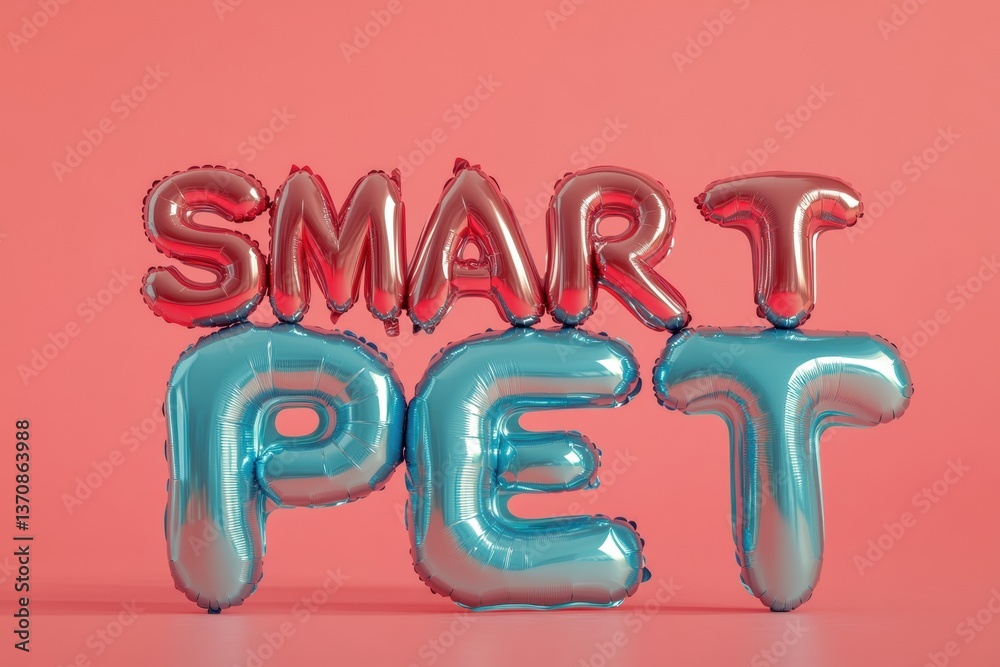 Aufkleber Tech-Driven Pet Innovation Metallic Balloon Typography Visualizing Smart Pet Technology - Next-Gen Digital Companion Branding and Interactive Design Concept
