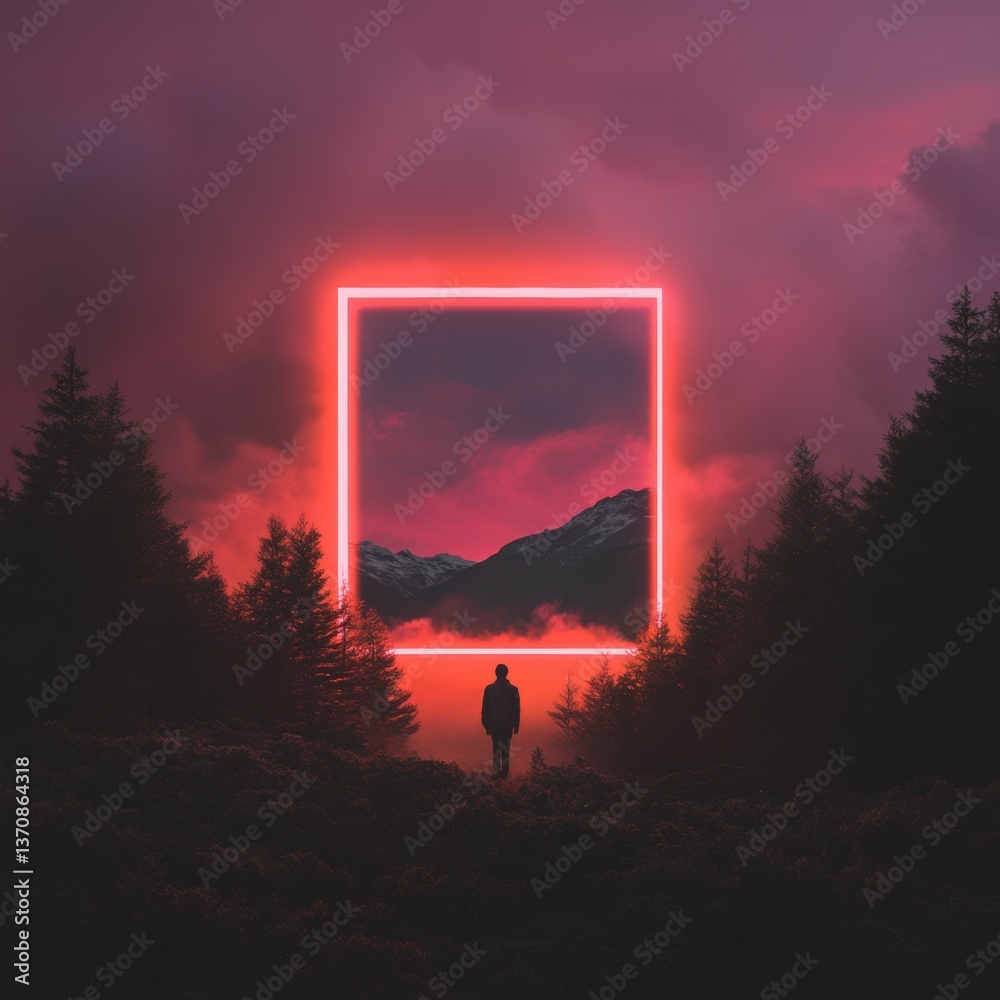 Aufkleber Liminal Horizons Neon Dreamscape Portal - Immersive Digital Escapism Visualizing Boundary-Crossing Experiences in Metaverse Storytelling