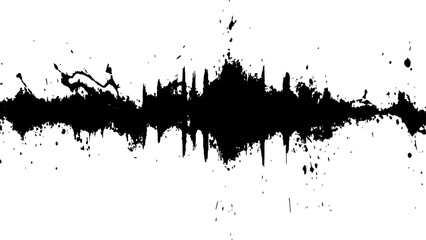 Vector brush grunge texture. Soundwave with ink splatter effect, black and white,