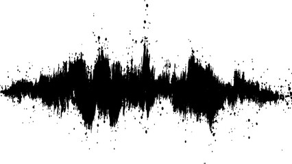 Vector brush grunge texture. Soundwave with ink splatter effect, black and white,