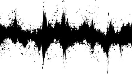 Vector brush grunge texture. Soundwave with ink splatter effect, black and white,