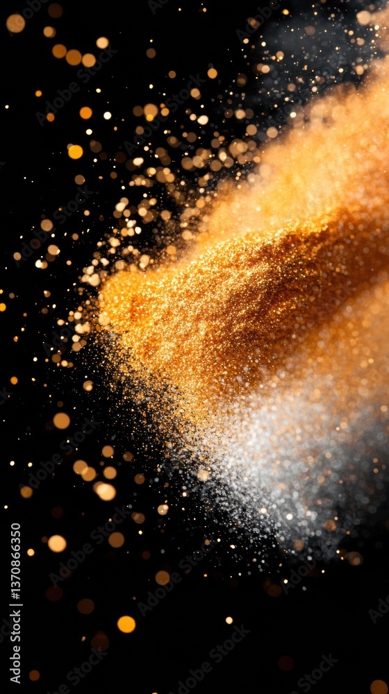 Poster dynamic golden particle flow cinematic abstract digital art for premium tech branding, ai visualizat