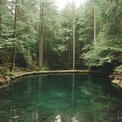 Obraz premium Misty Forest Pond Reflection