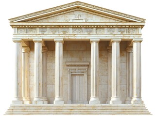 Obraz premium Majestic Greek Palace Entrance with Ornate Stone Detailing and Iconic Columns on Bright Background