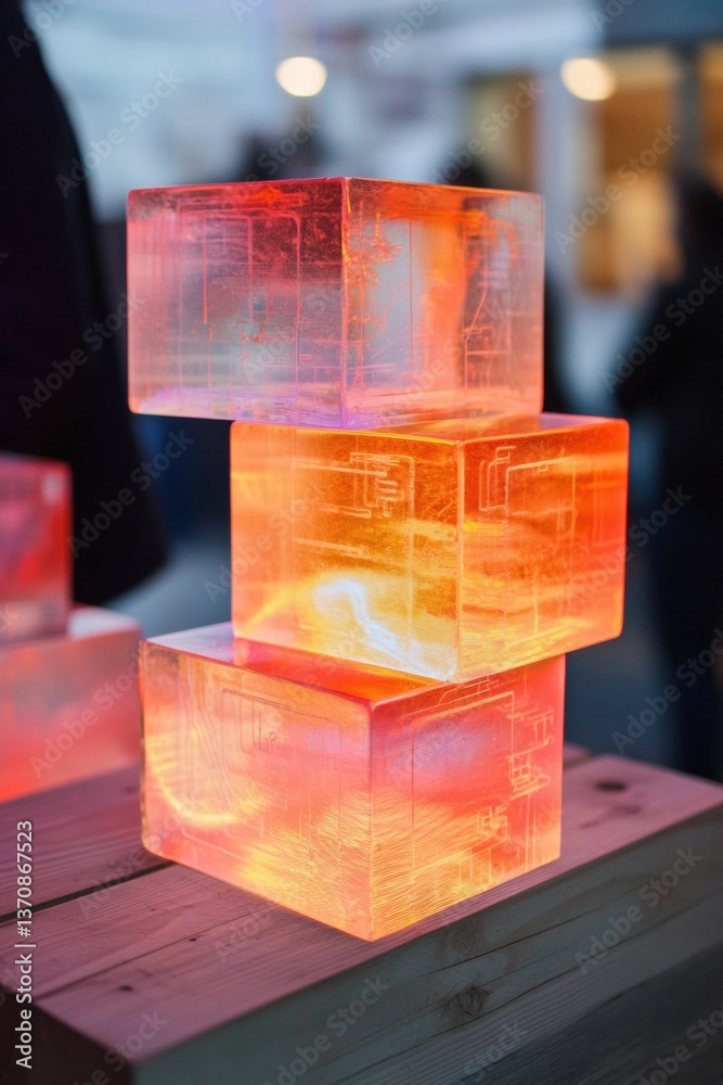 Poster Luminous Transparency Interactive Design Innovation - Translucent Geometric Blocks Redefining Modern Spatial Learning and Sensory Engagement