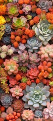 Fototapeta premium A vibrant tapestry of colorful succulents in soft daylight, evoking harmony and freshness – ideal for botanical prints, eco-designs, or creative backgrounds.