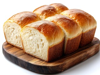 Naklejka premium Freshly Baked Golden Brown Rolls Displayed on a Wooden Cutting Board