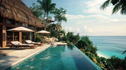 Luxury tropical villa with infinity pool overlooking ocean paradise retreat