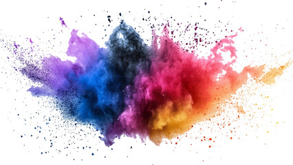 colorful rainbow holi paint color powder explosion isolated white wide panorama.Colorful mixed rainbow powder explosion isolated on white background. Colorful ink powder splashes on white background.