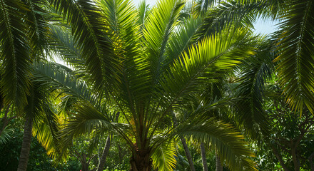 Fototapeta premium Scenic Palm Tree Grove in a Lush Green Landscape