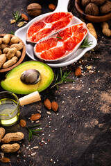 Healthy fat concept. Product with omega 3.