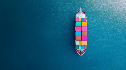 Aerial View Of Multicolored Cargo Ship On Water