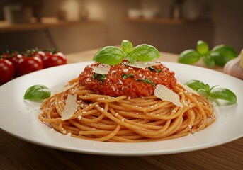 Spaghetti with Tomato Sauce, Basil, and Parmesan