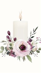 A candle surrounded by flowers